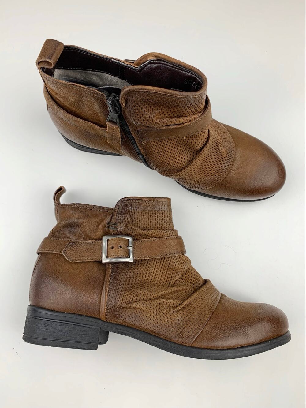 Miz Mooz Suzy Ankle Boots Brown Leather Zipper Buckle Boho Women's 39 US 8.5 9
